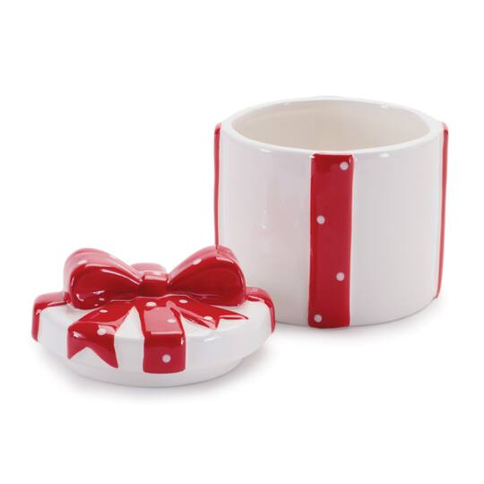Melrose Red & White Ceramic Gift Box Containers with Red Bow Set